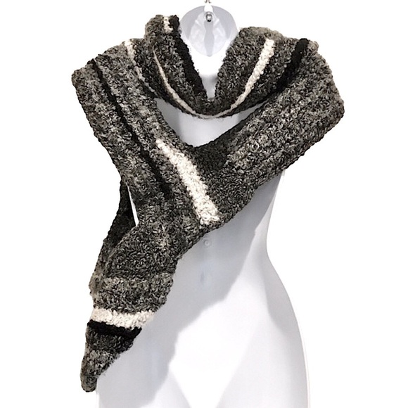 *NEW CHUNKY COWL, HIGHLAND WRAP, HUNTRESS SASH, GRAY/BLACK/WHITE - Picture 3 of 8